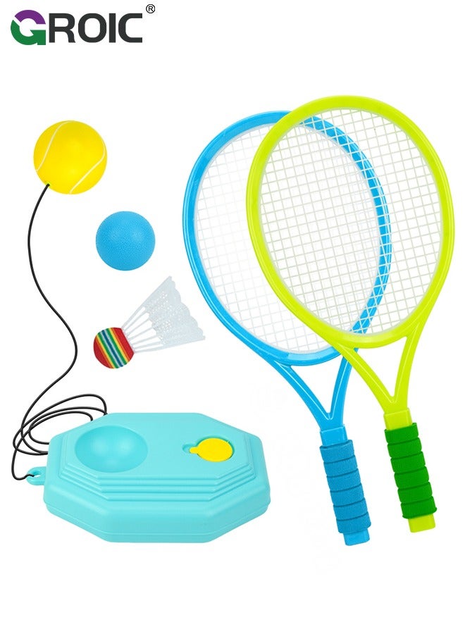 GROIC 3-in-1 Multifunctional Racket Set for Kids - Tennis, Badminton and Squash, Tennis Training Badminton Birdies, Tennis Racquets with Tennis Trainer Rebound Balls Outdoor Indoor Sports for Kids  - Image 1