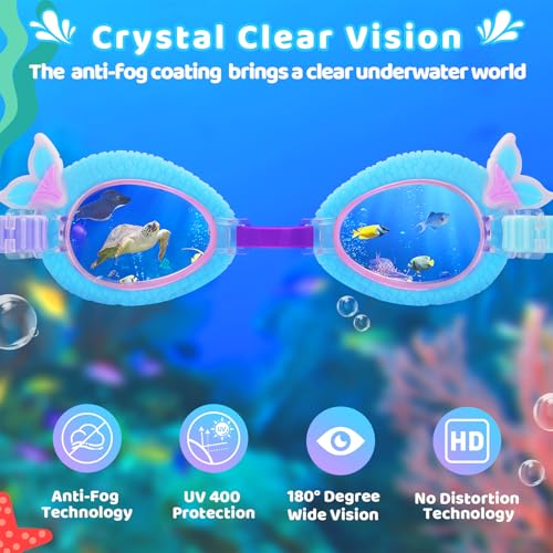 Vvinca Kids Swim Goggles with Pain-Free Fabric Strap Cover, No Hair Pulling, Anti-Fog Swimming Goggles UV Protection No Leaking for Toddlers Kids Girls Boys Age 3-8(Purple) - Image 2