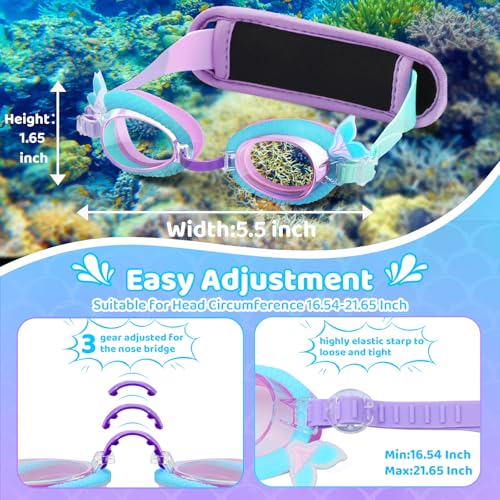 Vvinca Kids Swim Goggles with Pain-Free Fabric Strap Cover, No Hair Pulling, Anti-Fog Swimming Goggles UV Protection No Leaking for Toddlers Kids Girls Boys Age 3-8(Purple) - Image 5