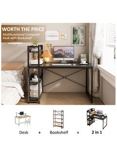 ADEBOLA Computer Desk with Storage Bookshelf Modern Simple Home Office Desks & Workstations Black  - Image 5