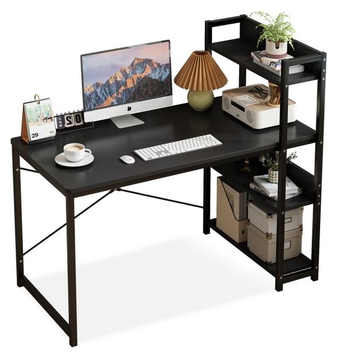 اديببولا مكتب كمبيوتر مع رف كتب للتخزين، مكاتب ومحطات عمل منزلية بسيطة وحديثة، أسود - Image 1