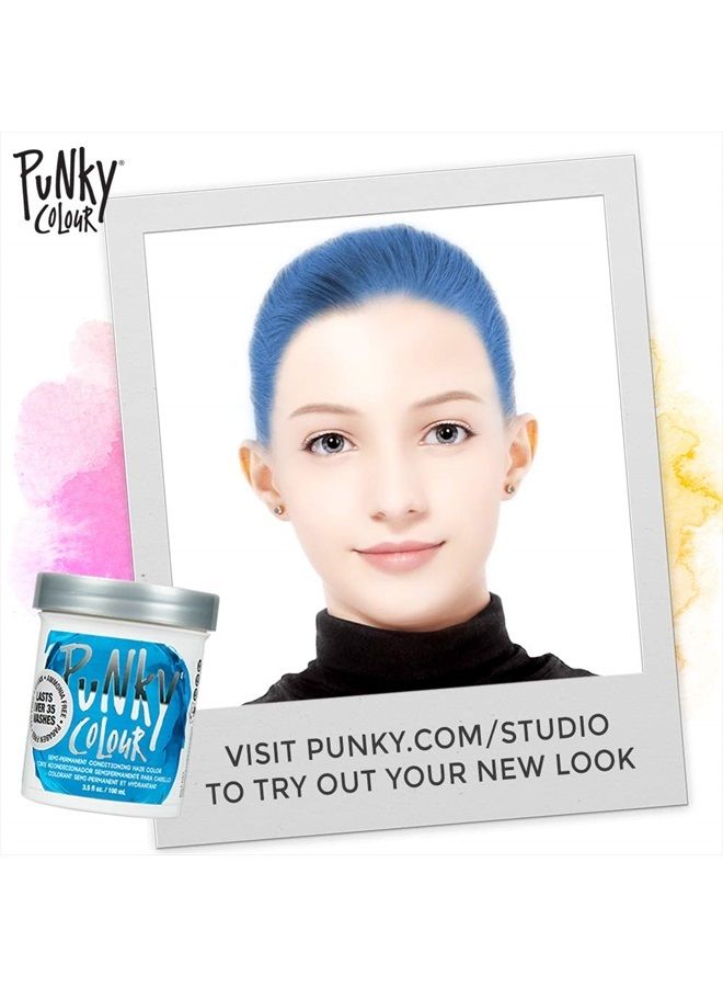 Punky لون شعر أزرق لاغون شبه دائم، صبغة شعر غير ضارة، نباتية، خالية من PPD والبارابين، تتحول إلى لون شعر نابض بالحياة، سهلة الاستخدام والتطبيق، تدوم حتى 35 غسلة - Image 4