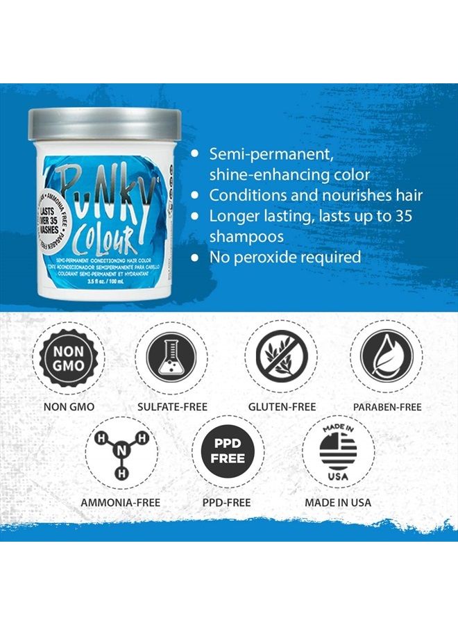 Punky لون شعر أزرق لاغون شبه دائم، صبغة شعر غير ضارة، نباتية، خالية من PPD والبارابين، تتحول إلى لون شعر نابض بالحياة، سهلة الاستخدام والتطبيق، تدوم حتى 35 غسلة - Image 3