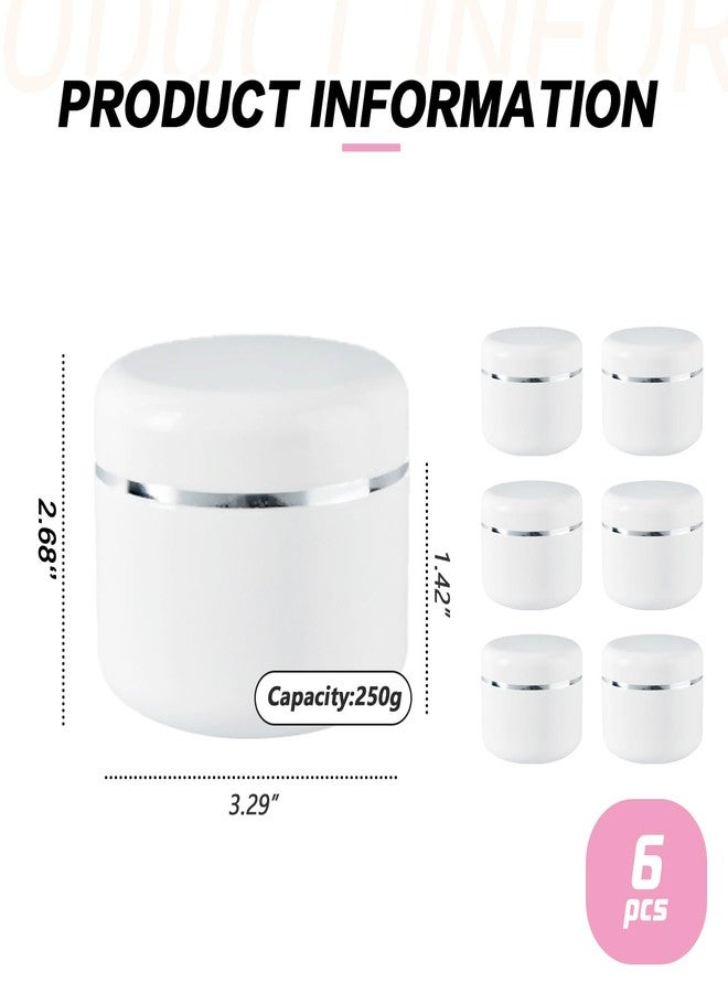 SYBL 6Pcs 250Ml/8 oz White Empty Plastic Cosmetic Containers With Round Lid For Face Cream DIY Body Scrub Mask Lotion Storage Jar Pot Case - Image 2