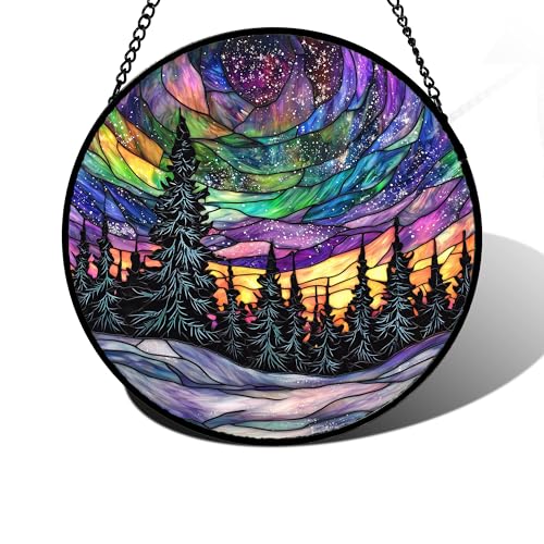 DASTOLL Stained Glass Window Hanging, Van Gogh Night Scene Sun Catchers Colorful Glass Panel Starry Sky Suncatcher Decor for Birthday for Women, Men, Wife, Aunt, and Mom 9.8 in - Image 1