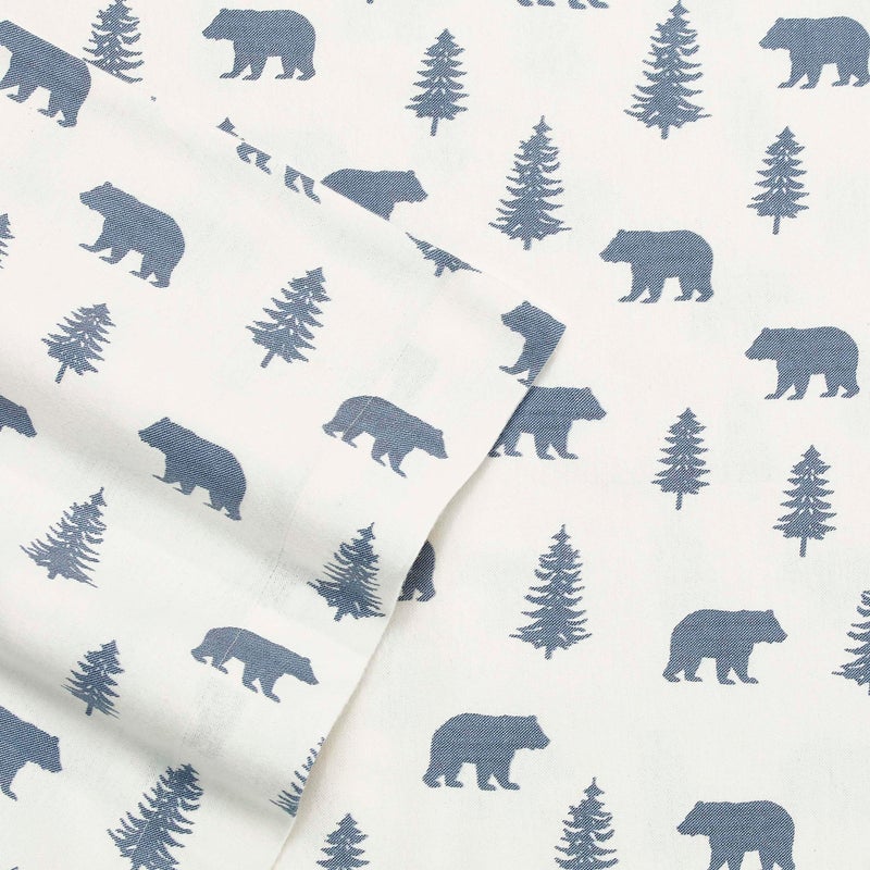 Eddie Bauer - Flannel Sheets Twin Size, Anti-Pilling & Wrinkle Resistant Cotton, Touchably Soft for All-Season Comfort - Bed Sheets with Matching Pillowcase & Fitted Sheet (Bears and Trees Blue) - Image 2
