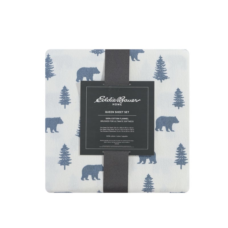Eddie Bauer - Flannel Sheets Twin Size, Anti-Pilling & Wrinkle Resistant Cotton, Touchably Soft for All-Season Comfort - Bed Sheets with Matching Pillowcase & Fitted Sheet (Bears and Trees Blue) - Image 4