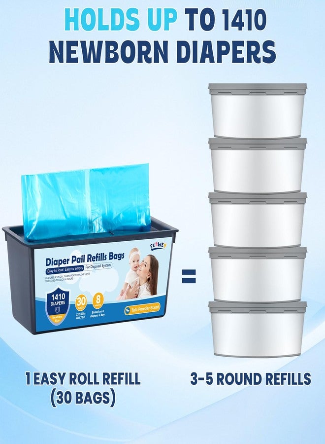 FURWEY Diaper Pail Refill Bags 30 Bags Per Refill，Compatible with Genie Easy Roll Signature Diaper Pails Holds Up to 2820 Newborn Diapers 7 Layer Odor Barrier Technology 2PACK (60 Bags) - Image 3