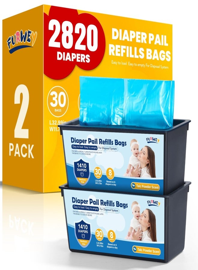 FURWEY Diaper Pail Refill Bags 30 Bags Per Refill，Compatible with Genie Easy Roll Signature Diaper Pails Holds Up to 2820 Newborn Diapers 7 Layer Odor Barrier Technology 2PACK (60 Bags) - Image 1