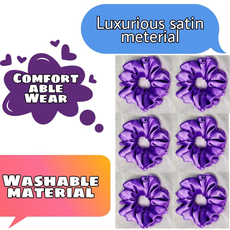 Generic Standard size Scrunchies Combo regular use scrunchies Soft Satin fabric scrunchies Girls Hair Accessories Girls rubber band ponytail holder hair ties Pack of 6  - Image 3
