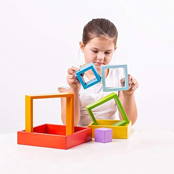 BIGJIGS BB301 WOODEN SQUARES STACKING AND FITTING TOYS, MULTICOLOURED - Image 4