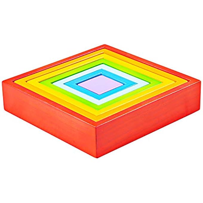 BIGJIGS BB301 WOODEN SQUARES STACKING AND FITTING TOYS, MULTICOLOURED - Image 3