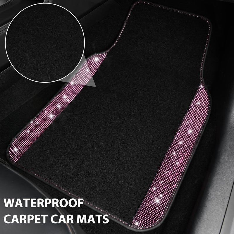 CAR PASS Bling Diamond Car Floor Mat Set with Rhinestones - 4pcs Anti-Slip Mats for SUV, Sedan, and Van - Black Pink - Image 4