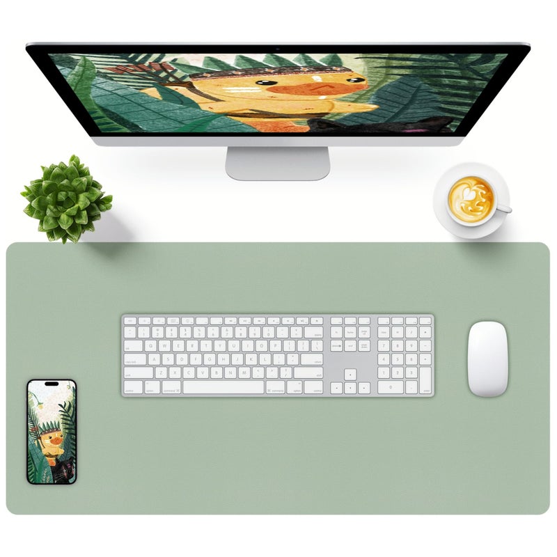 Bloss Leather Desk Mat, Large Mouse Pad, Non-Slip Desk Protector Mat, Leather Desk Blotter, Waterproof Desk Pad for Office Home Decor/Grey Green(31.5Ã—15.7 Inches) - Image 1