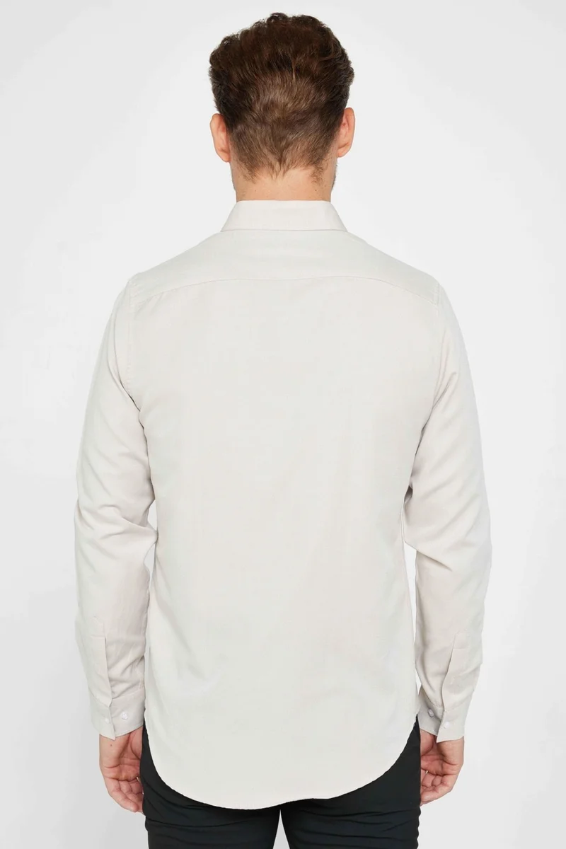 Tudors Slim Fit Long Sleeve Slim Fit Button Collar Cotton Plain Oxford Stone Color Men's Shirt