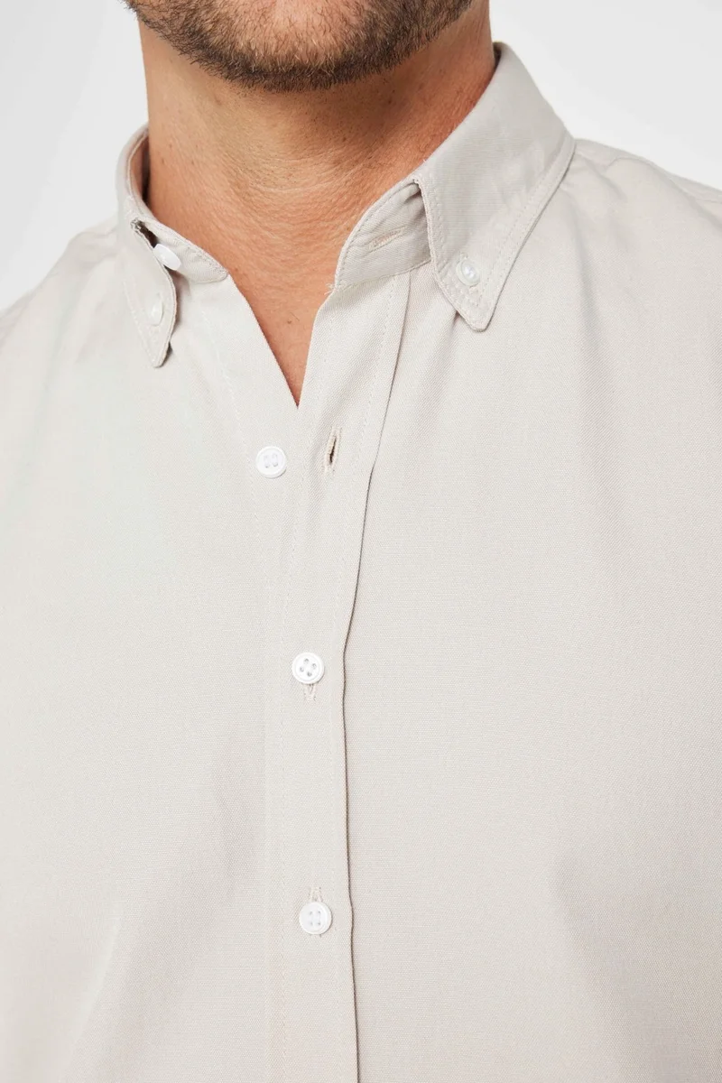 Tudors Slim Fit Long Sleeve Slim Fit Button Collar Cotton Plain Oxford Stone Color Men's Shirt