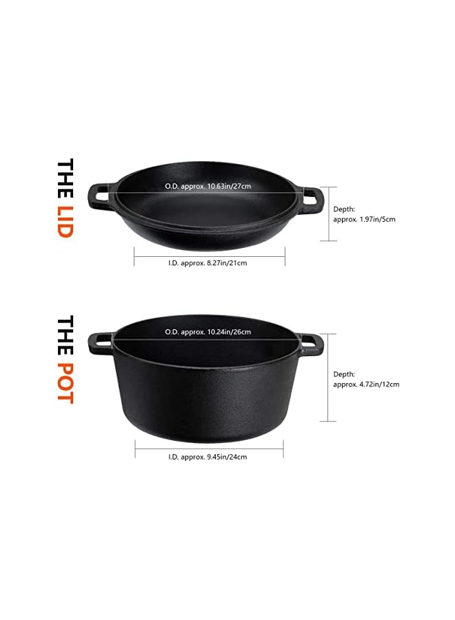 Premify 4pcs Cast Iron Cookware Set, Dutch Oven With Lid + Griddle + Skillet/Frying Pan Set. Pre-Seasoned Cast Iron Cooking Set, Perfect Cookware For Indoor & Outdoor Use  - Image 2