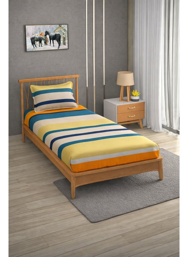 AURIO Premium Single Size Flat Bedsheet with 1 Matching Pillowcase – Elegant Modern Design – Large Dimensions (150x240 cm) Soft, Breathable Microfiber Bedding for Kids, Dorms, and Guest Rooms - Image 1