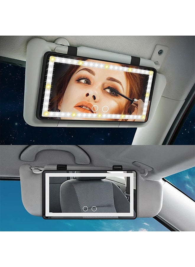 Car Makeup Mirror with Lighting, 60 LED Lights and USB Charging Port, Touchscreen-Designed Car Mirror Rear View Mirror Sun Shading Cosmetic Mirror (Black) - Image 1