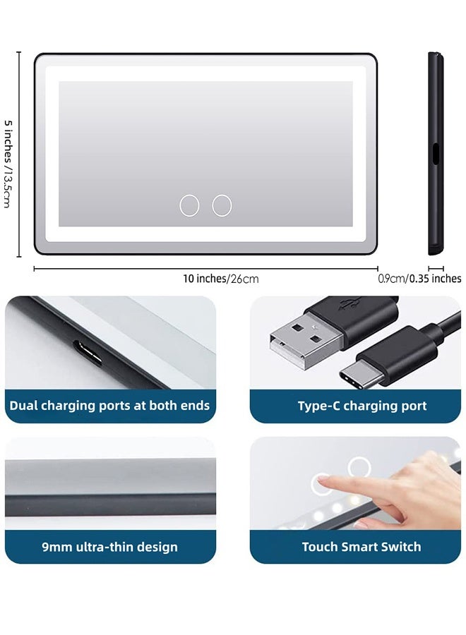 Car Makeup Mirror with Lighting, 60 LED Lights and USB Charging Port, Touchscreen-Designed Car Mirror Rear View Mirror Sun Shading Cosmetic Mirror (Black) - Image 5