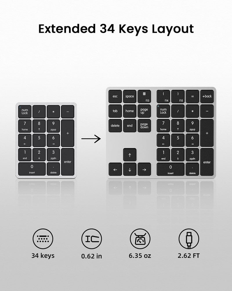 Kisnt KN300 Wired USB-C Number Pad for Laptop, 34-Key Type-C Numeric Keypad, Portable 10 Key USB Keypad for MacBook, Tablets, Mac, iOS, Android, Windows PC - Image 3