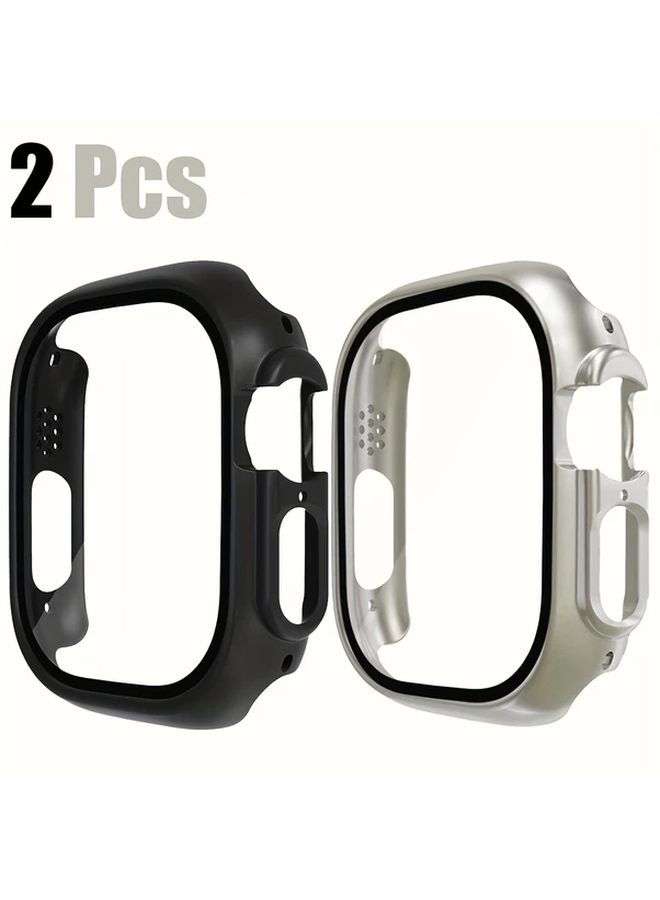 قطعتان من الغلاف المتكامل غير اللامع مع واقي شاشة زجاجي لساعة Apple Watch Ultra 1 و2 مقاس 49 مم، غلاف صلب شفاف فضي من البولي كربونات، مقاوم للصدمات والخدوش. - Image 1