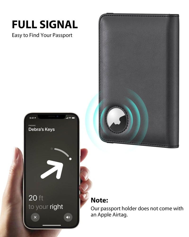 Stouchi AirTag Passport Holder, Slim Passport Holder Family with Airtag Slot, RFID Passport Wallet Cover for Men, PU Leather Passport Case, Anti-Lost Travel Accessories, Black - Image 3