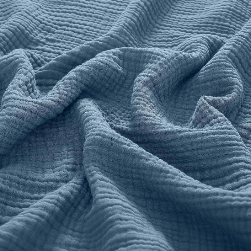 PHF 100% Cotton Muslin Throw XL Blanket Large 50" x 70", 4-Layer Lightweight Gauze Throw, Breathable Cloud-Soft Minimalist Blanket for Bed, Couch, Camping & Baby, Denim Blue - Image 1