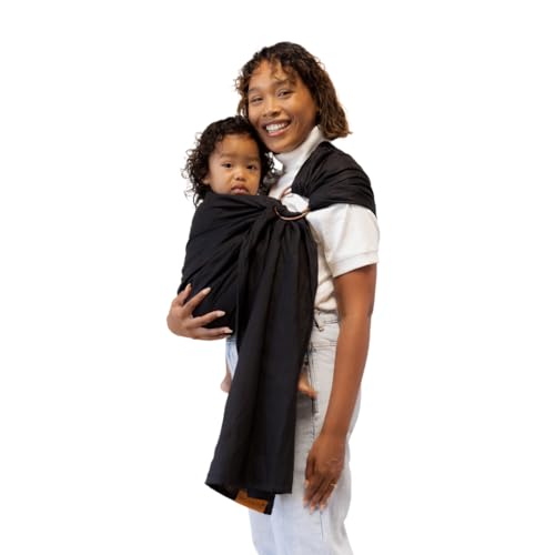 WildBird - Ring Sling Baby Carrier - 0-36 Months (up to 35 lbs) - Standard (74") Raven & Black Ring - Front, Hip or Back Carry - Adjustable Fit - Natural Linen - Baby Essentials - New Mom Gifts - Image 1