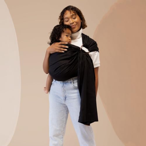 WildBird - Ring Sling Baby Carrier - 0-36 Months (up to 35 lbs) - Standard (74") Raven & Black Ring - Front, Hip or Back Carry - Adjustable Fit - Natural Linen - Baby Essentials - New Mom Gifts - Image 4