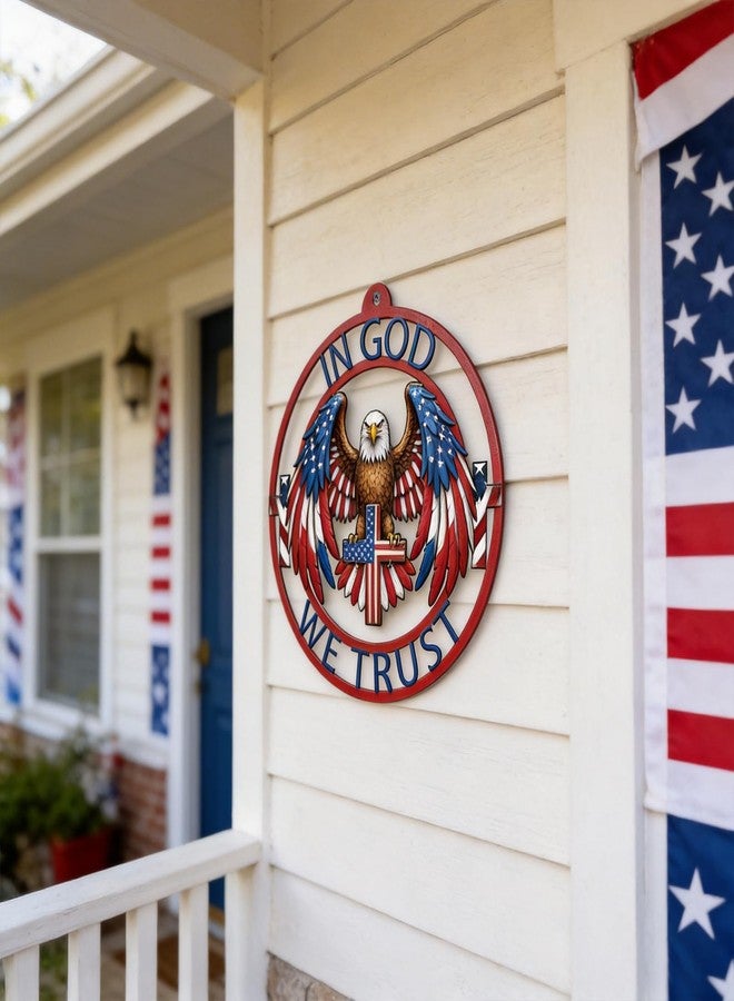 GAGEC 13 Inch Eagle Decor Outdoor 4th of July Independence Day Metal Wreath Patriotic American God Bless Eagle Sign for Front Door Porch Yard Blue Red White Decoration Wall Art Decor - Image 4