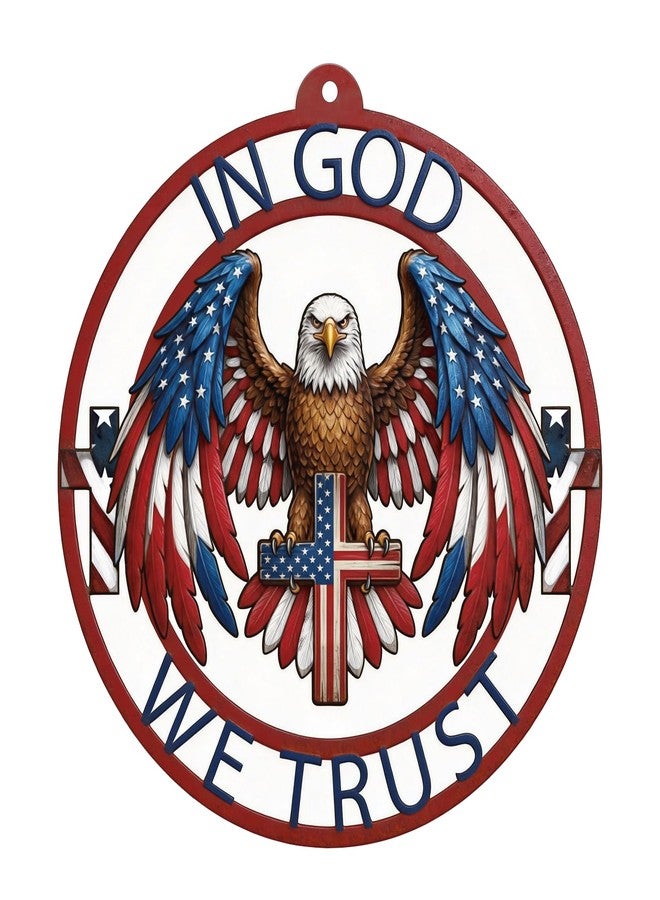 GAGEC 13 Inch Eagle Decor Outdoor 4th of July Independence Day Metal Wreath Patriotic American God Bless Eagle Sign for Front Door Porch Yard Blue Red White Decoration Wall Art Decor - Image 1