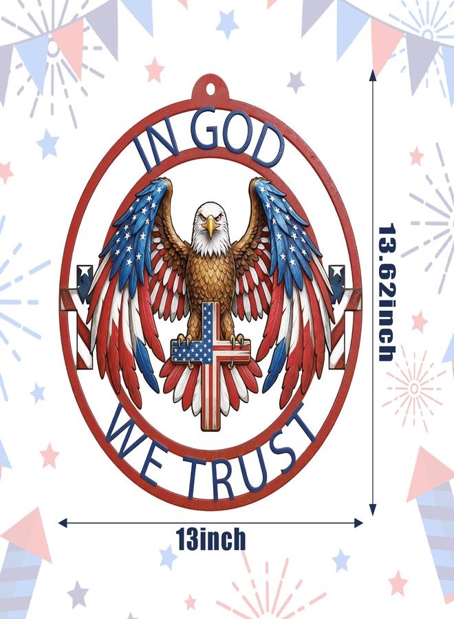 GAGEC 13 Inch Eagle Decor Outdoor 4th of July Independence Day Metal Wreath Patriotic American God Bless Eagle Sign for Front Door Porch Yard Blue Red White Decoration Wall Art Decor - Image 3