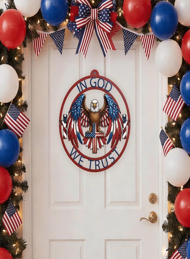 GAGEC 13 Inch Eagle Decor Outdoor 4th of July Independence Day Metal Wreath Patriotic American God Bless Eagle Sign for Front Door Porch Yard Blue Red White Decoration Wall Art Decor - Image 5