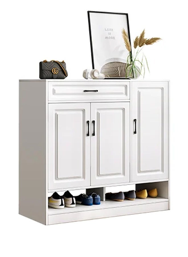 keke Wooden Shoe Cabinet | Shoe Storage Cabinet with Drawer | 3 Door Entryway Shoe Rack Organizer | Modern Space Saving Shoe Organizer for Home, Hallway & Living Room | White | 90 CM - Image 3