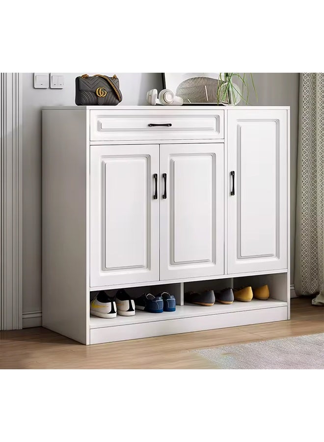 keke Wooden Shoe Cabinet | Shoe Storage Cabinet with Drawer | 3 Door Entryway Shoe Rack Organizer | Modern Space Saving Shoe Organizer for Home, Hallway & Living Room | White | 90 CM - Image 4