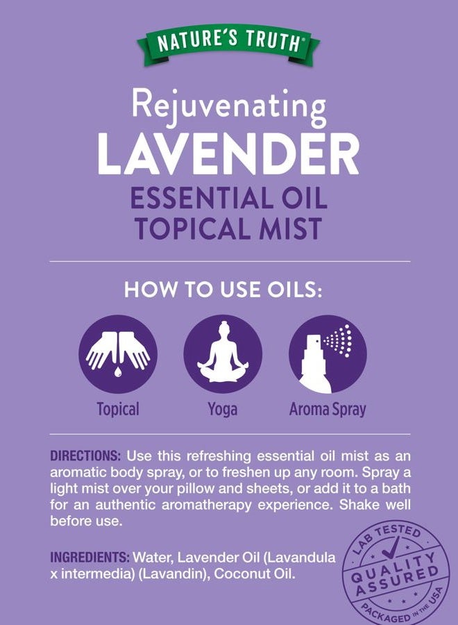 Nature's Truth Lavender Essential Oil Spray | 2.4 fl oz | Room Aroma Mist, Topical Use, & Yoga - Image 2