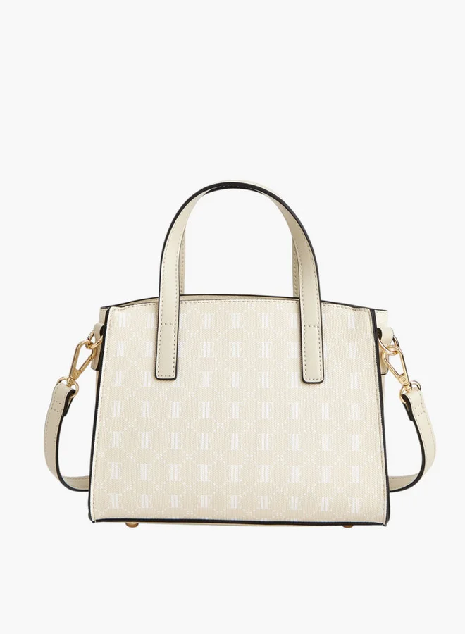 ELLE Women Floral Print Tote Bag with Double Handle and Zip Closure