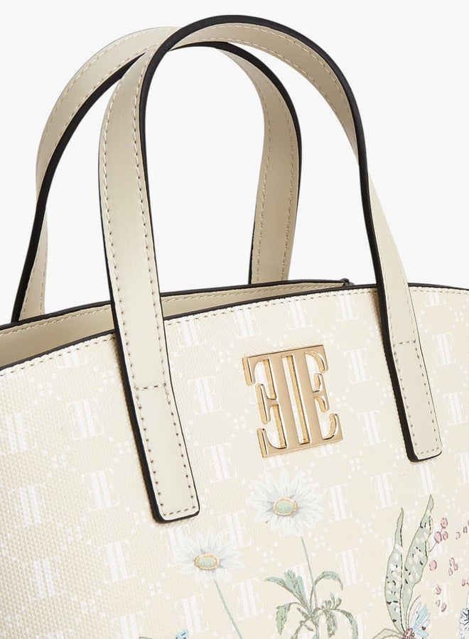 ELLE Women Floral Print Tote Bag with Double Handle and Zip Closure - Image 4