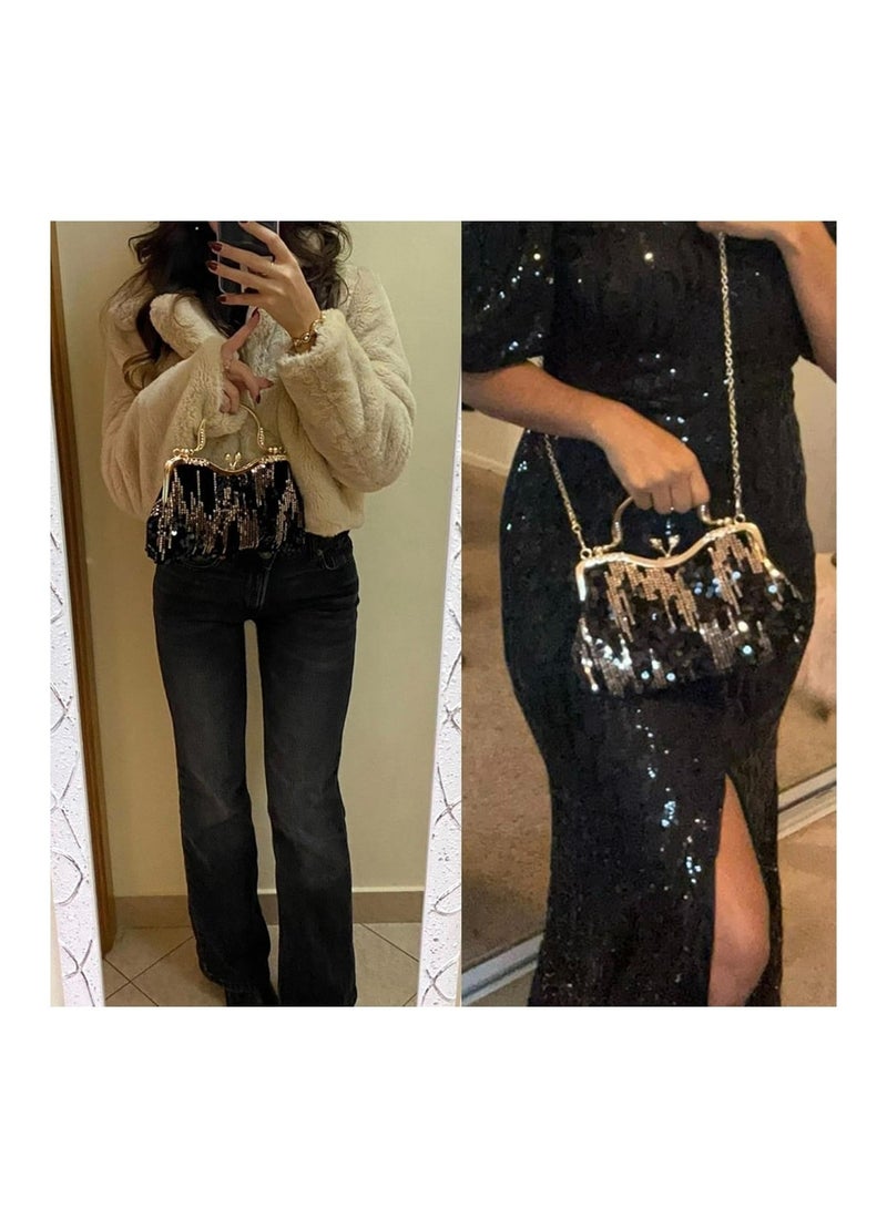 Women‘s Clutch Bag Fashionable Evening Bag Sequin Handbag Shoulder Bag with Removable Chain Perfect for Weddings, Ramadan, Birthdays,Prom Party,Gift For Woman Girl Mother Teacher - Image 3