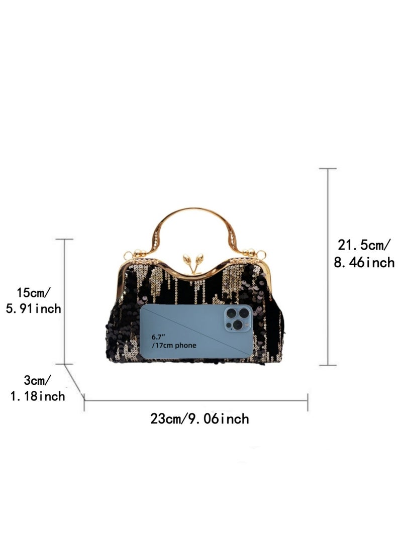 Women‘s Clutch Bag Fashionable Evening Bag Sequin Handbag Shoulder Bag with Removable Chain Perfect for Weddings, Ramadan, Birthdays,Prom Party,Gift For Woman Girl Mother Teacher - Image 2