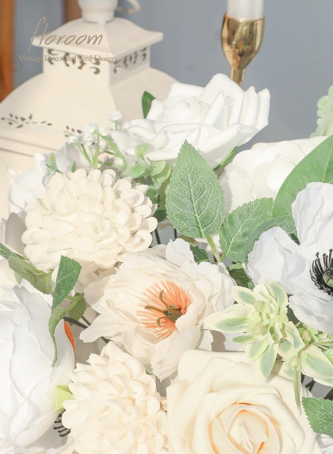 Floroom Cream White Artificial Flowers Fake Roses Dahlias Peonies Poppies and Greenery Combo Box Set for DIY Wedding Bouquets Bridal Shower Centerpieces Floral Arrangements Party Tables Decorations - Image 3
