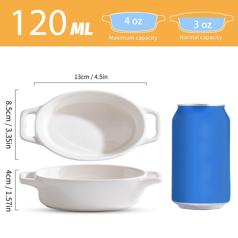 Zaposcca 4-Pack Oval Creme Brulee Ramekins, 4 oz Mini Porcelain Souffle Dish, Ramekins Oven Safe with Double Handles (White) - Image 2