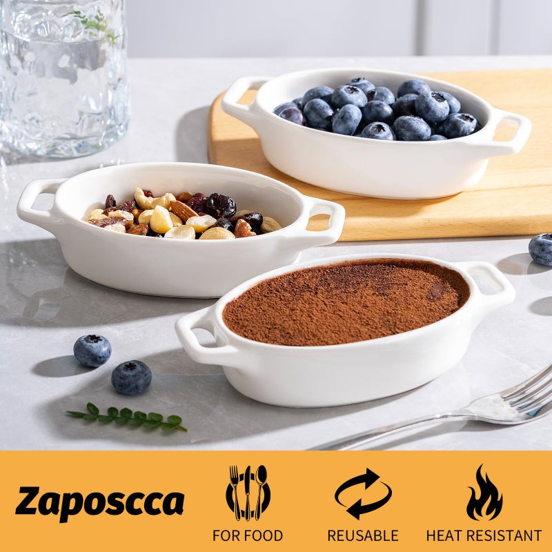Zaposcca 4-Pack Oval Creme Brulee Ramekins, 4 oz Mini Porcelain Souffle Dish, Ramekins Oven Safe with Double Handles (White) - Image 4