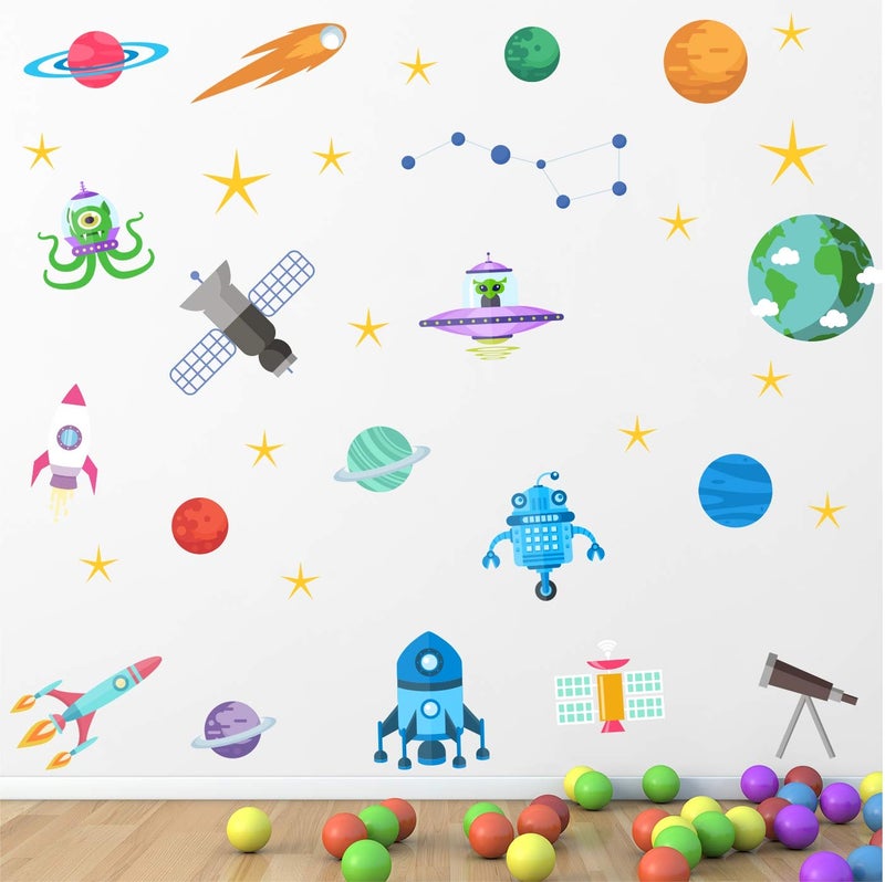 StickMe Space Alien Satellite Galaxy Wall Sticker for Kids Room - Self Adhesive Peel & Stick Vinyl Learning Education Nursery Preschool Kindergarten Home Wall Decor -SM501 (120cm X 80 cm) - Image 2