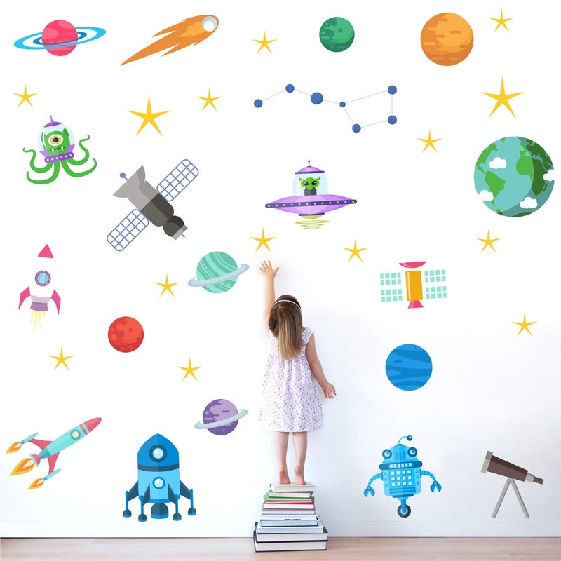 StickMe Space Alien Satellite Galaxy Wall Sticker for Kids Room - Self Adhesive Peel & Stick Vinyl Learning Education Nursery Preschool Kindergarten Home Wall Decor -SM501 (120cm X 80 cm) - Image 5