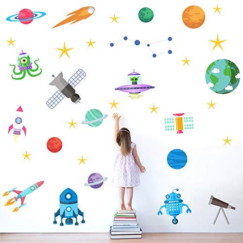 StickMe Space Alien Satellite Galaxy Wall Sticker for Kids Room - Self Adhesive Peel & Stick Vinyl Learning Education Nursery Preschool Kindergarten Home Wall Decor -SM501 (120cm X 80 cm) - Image 1