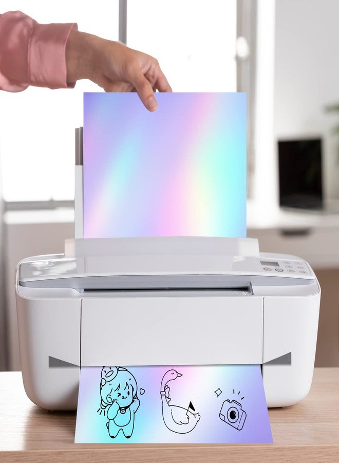 شير ورق ملصقات هولوغرافية من شير، 120 ورقة، مقاس 8.5 × 11 بوصة، ورق طباعة ملصقات هولوغرافية بألوان قوس قزح من الفينيل المقاوم للماء، ورق ملصقات لامع قابل للطباعة، مناسب للطابعات النافثة للحبر والليزر. - Image 4