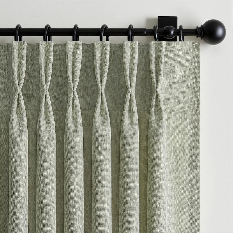 Drapenova Sage Green Pinch Pleated Linen Curtains 84 Inch Length 2 Panels for Bedroom Living Room Textured Semi Sheer Window Curtain Boho Neutral Back Tab Pinch Pleat Drape with Hooks 84 Inches Long - Image 1