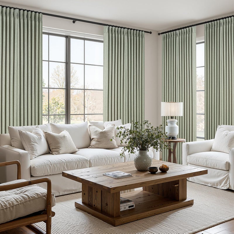 Drapenova Sage Green Pinch Pleated Linen Curtains 84 Inch Length 2 Panels for Bedroom Living Room Textured Semi Sheer Window Curtain Boho Neutral Back Tab Pinch Pleat Drape with Hooks 84 Inches Long - Image 5